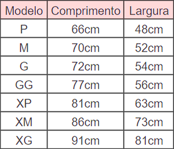 tabela de medidas